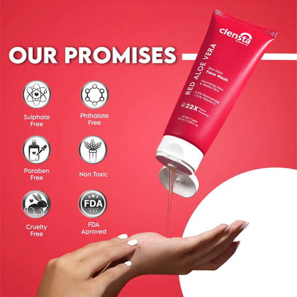 Clensta red aloe vera skin glow face wash 4th image of our promises