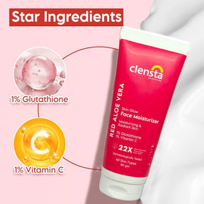 Clensta Red Aloe Vera Skin Glow Face Moisturizer With Red Aloe Vera, 1% Glutathione & 1% Vitamin C, 3rd image of ingredients