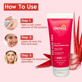 Clensta Red Aloe Vera Skin Glow Face Moisturizer With Red Aloe Vera, 1% Glutathione & 1% Vitamin C, 4th image of how to use