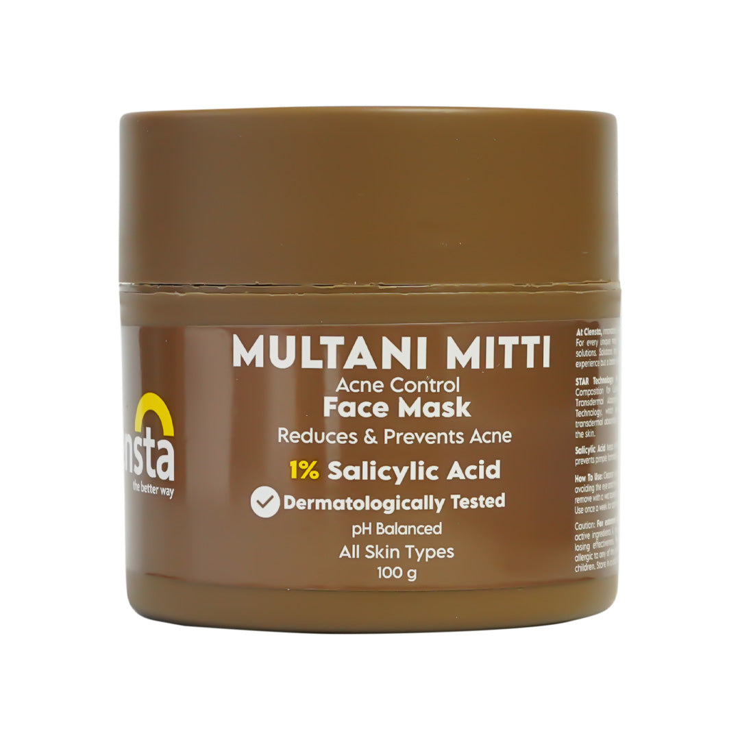 Multani Mitti Acne Control Face Mask With 1% Salicylic Acid For Hydrated Skin