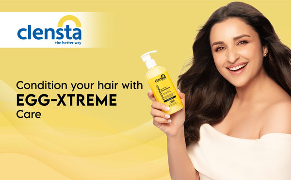 Eggstreme Repair Hair Conditioner With 0.10% Egg Protein Extract, 0.02% Hydrolyzed Silk Protein, 0.01% Biotin, A+ first web banner.