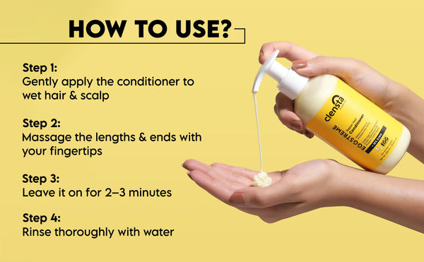 Eggstreme Repair Hair Conditioner With 0.10% Egg Protein Extract, 0.02% Hydrolyzed Silk Protein, 0.01% Biotin, A+ 5th web banner of how to use.