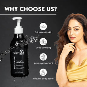 Clensta Purifying & Detoxifying Body Wash With 0.4% Activated Charcoal & 0.3% Chamomile Extract 3rd image of benefits.