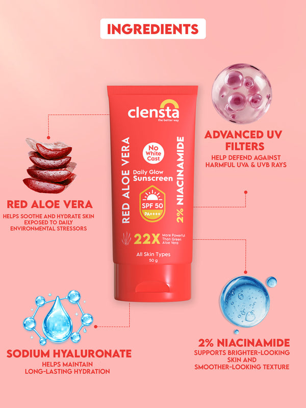 Red Aloe Vera Daily Glow Sunscreen With 2% Niacinamide and SPF 50 PA++++