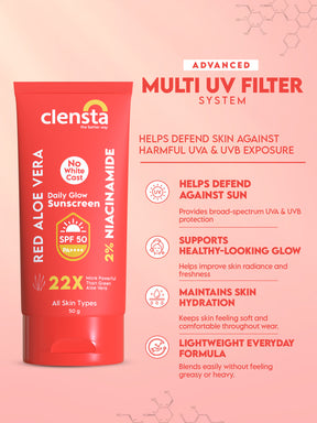 Red Aloe Vera Daily Glow Sunscreen With 2% Niacinamide and SPF 50 PA++++