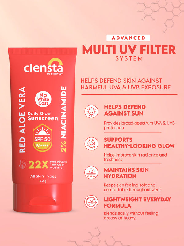 Red Aloe Vera Daily Glow Sunscreen With 2% Niacinamide and SPF 50 PA++++