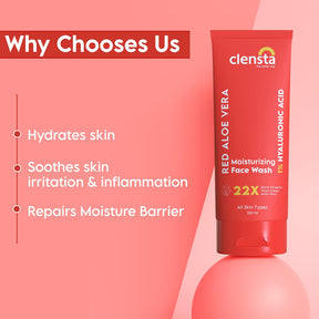Clensta Red Aloe Vera Moisturizing Face Wash With 1% Hyaluronic Acid 6th image of benefits.
