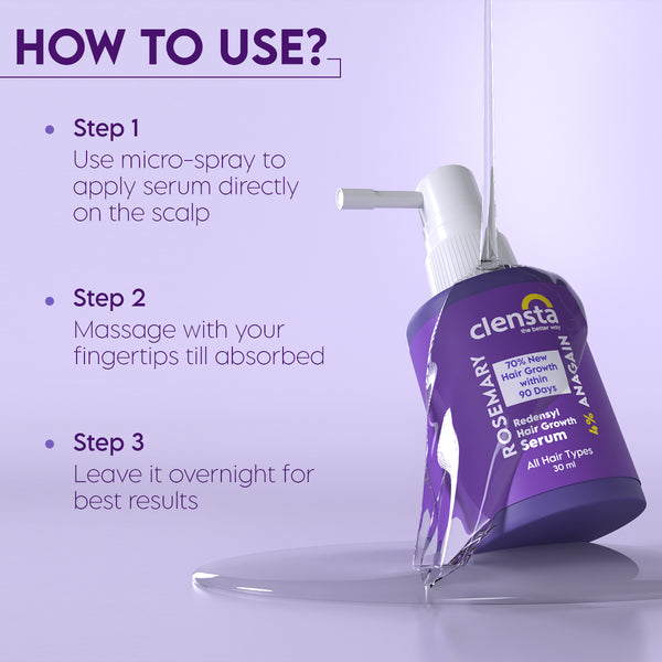 Clensta Rosemary Redensyl Hair Growth Serum with 4% Anagain 4th image of how to use.