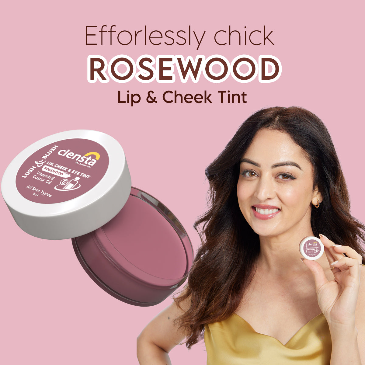Lush & Blush Lip, Cheek & Eye 04 Tint Rosewood with Vitamin E & Castor Oil