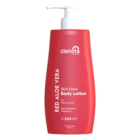 Clensta Red Aloe Vera Skin Glow Body Lotion Enriched With 2% Niacinamide & Vitamin C (Pack of 2) 2nd image with white background. 