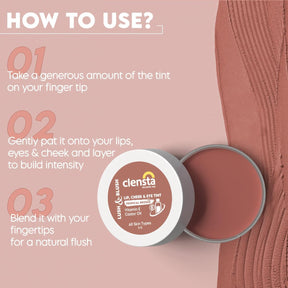 Clensta Lush & Blush Lip, Cheek & Eye Tint Tropical Bronze 05 With Vitamin E & Castor Oil 5th image of how to use.