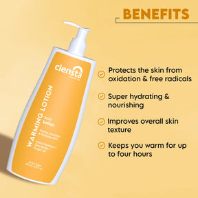 Clensta Warming Body Lotion With Ginger Oil, Shea Butter, and Peptides 2nd image of benefits.
