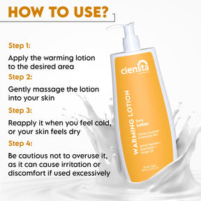 Clensta Warming Body Lotion With Ginger Oil, Shea Butter, and Peptides 3rd image of how to use.