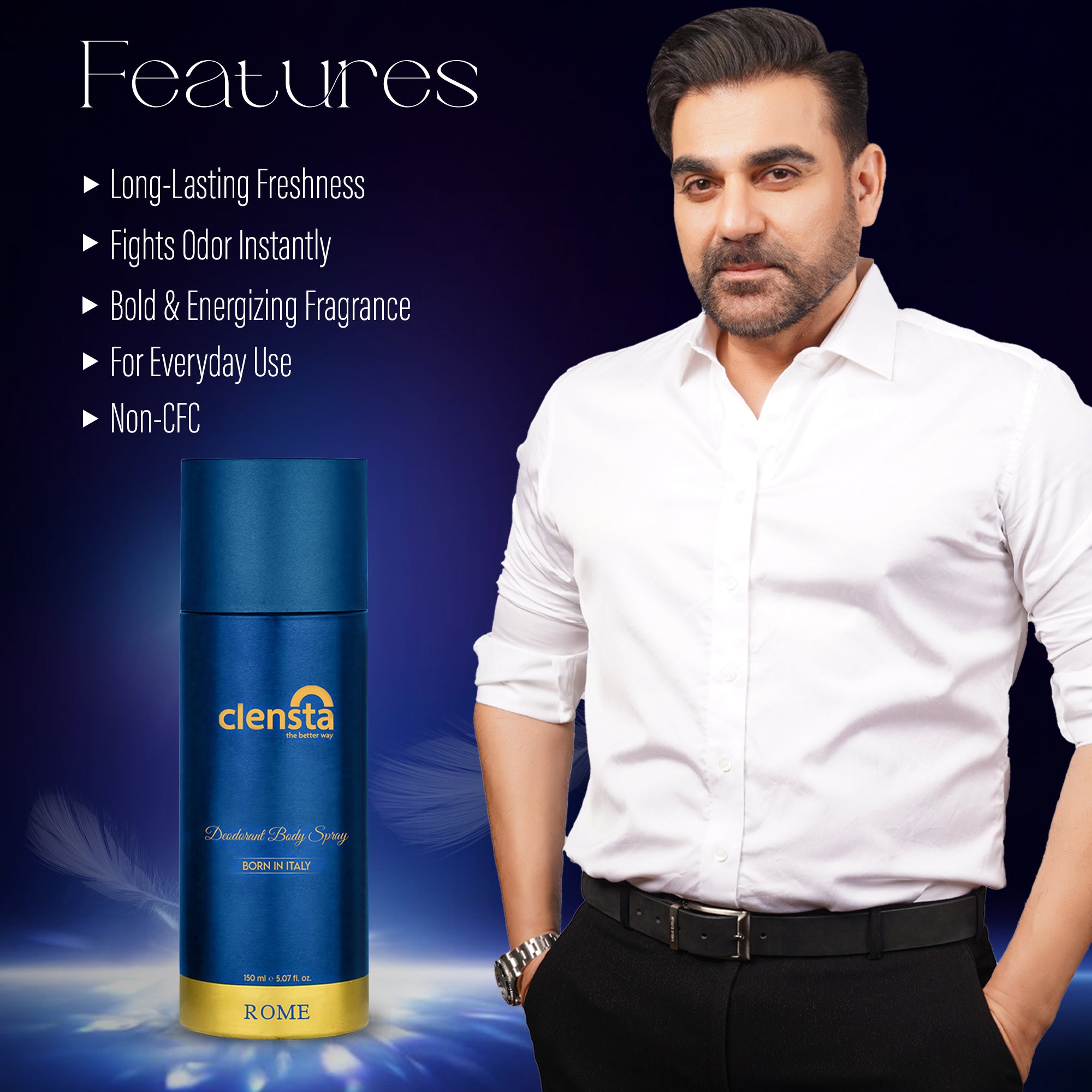 Clensta Rome Deodorant | Inspired by the Fruity Musky Accords of 212 Heroes by Carolina Herrera | For Men | 150ml