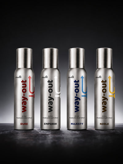 Clensta 0% No Gas Deodorant Combo for Men (Duke, Majesty, Noble, Emperor) 150ml Each | Long Lasting Body Spray | No Gas | Pack of 4