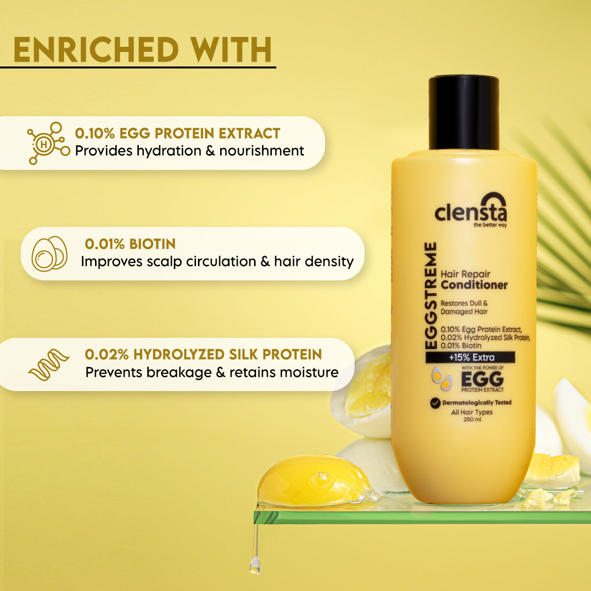 Eggstreme Hair Repair Conditioner with 0.10% Egg Protein Extract, 0.02% Hydrolyzed Silk Protein, 0.01% Biotin