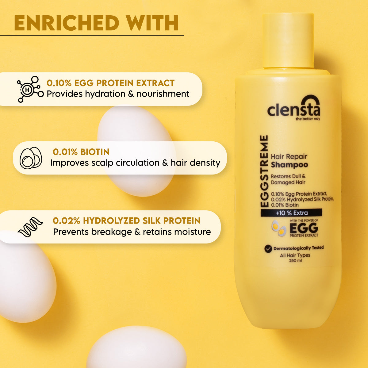 Eggstreme Hair Repair Shampoo with 0.10% Egg Protein Extract, 0.02% Hydrolyzed Silk Protein, 0.01% Biotin