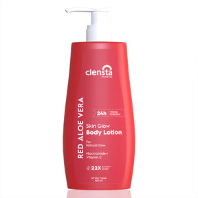 Red Aloe Vera Skin Glow Body Lotion Enriched with 2% Niacinamide & Vitamin C for Collagen Production, Pore Tightening, Softening Fine Lines and an Even Skin Tone - Pack of 2