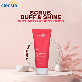 Clensta Tone Up Neck & Body Scrub Enriched With 3% Glycolic Acid & Hibiscus Petal Exfoliator 2nd image.