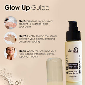 Clensta Rice Water Face Serum with 2% Ceramide 5th image of how to use.