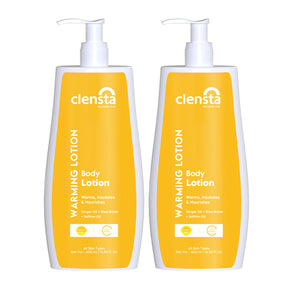Clensta Warming Body Lotion With Ginger Oil, Shea Butter, and  Saffron Oil, 8th image of pack of 2 with white background.